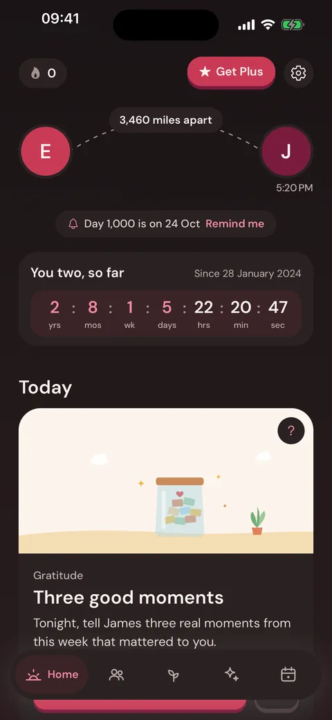 Loveclub Home: how long you’ve been together, the distance between you, and today’s idea
